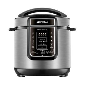 Panela de Pressão Elétrica Mondial Digital 6L Preto e Inox 1000W 220V - PE-60-6L-I