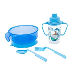 Kit Alimentação Conjunto Azul com Prato Talher e Copo Lolly