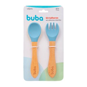 Kit Talher Buba Silicone Bambu Azul Pacote com 2 Unidades