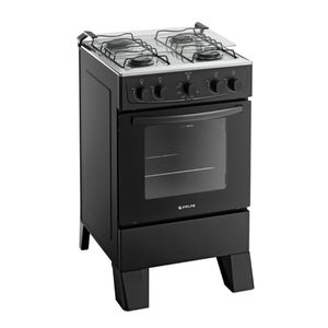 Fogão 4 Bocas Preto com Mesa Inox Atlas Milão