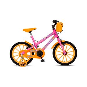 Bicicleta Infantil Colli Aurora Fest 203 1912D Aro 16 Com Rodinhas Rosa Neon