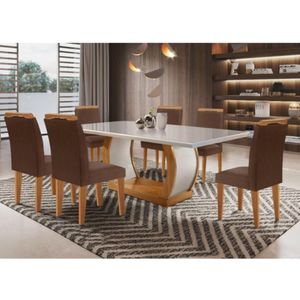 Conjunto de Mesa Jade Rufato com 6 Cadeiras Marrom/Off White