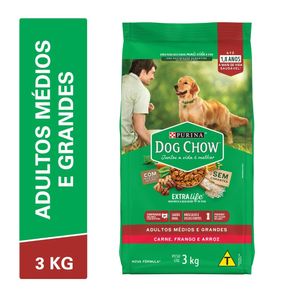 Ração Dog Chow Cães Adultos Médios e Grandes Sabor Frango e Arroz 3kg