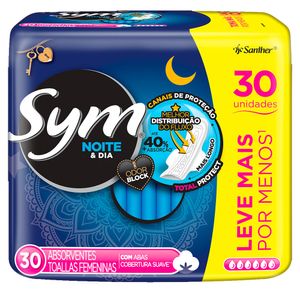 Absorvente Sym Noite e Dia Total Protect Suave Pacote com 30 Unidades