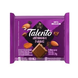 Chocolate GAROTO TALENTO ao Leite com Amêndoas e Passas 25g