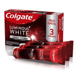 Creme Dental Clareador Colgate Luminous White Carvão Ativado 70g Combo com 3 unidades