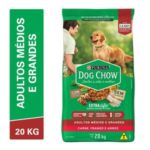 Ração NESTLÉ PURINA DOG CHOW EXTRALIFE Adultos Médios e Grandes Carne, Frango e Arroz 20kg