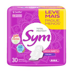 Absorvente com Abas Total Protect Suave Sym Pacote 30 Unidades