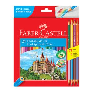 Lápis De Cor Ecolápis Faber Castell Caixa com 24 Unidades + 4 Lápis Bicolor