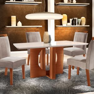 Conjunto de Mesa Firenze 4 Cadeiras LJ Móveis Castanho/Bege