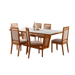 Conjunto de Mesa Eva 6 Cadeiras Móveis Imbuia Areia Álamo 100% Madeira