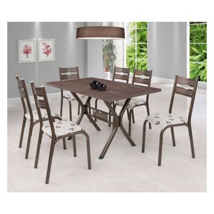 Conjunto de Mesa Luna 6 Cadeiras Ciplafe Bronze/Amêndoa