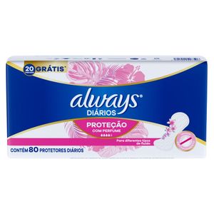 Protetor Diário sem Abas com Perfume Always Pacote 60 Unidades Grátis 20 Unidades