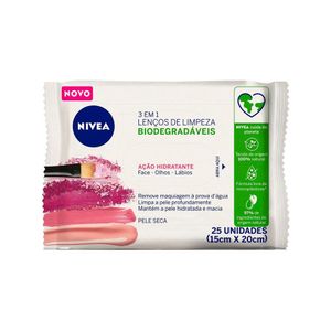 Nivea Lenço de Limpeza Demaquilante Ação Hidratante 3 em 1 Pacote com 25 Unidades