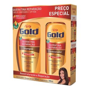 Kit Shampoo 300mL + Condicionador 200mL Queratina Reparação para Cabelos Danificados e Sem Vida