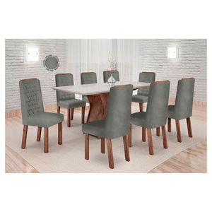 Conjunto de Mesa Carol 8 Cadeiras Amêndoa/Off White/Cinza 100% MDF Tuboarte