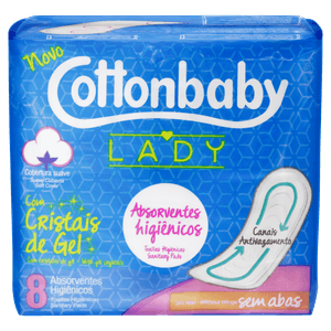 Absorvente sem Abas Suave Cottonbaby Lady Pacote 8 Unidades