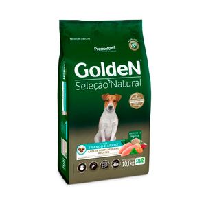 Ração Golden Seleção Natural Mini Bits para Cães Adultos Porte Pequeno Sabor Frango e Arroz 10,1Kg