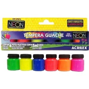 Tinta Guache Escolar Neon 6 Potes 15Ml