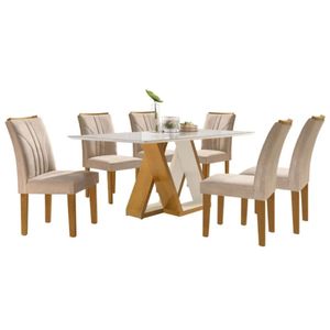 Conjunto de Mesa de Jantar Belle Smart Plus 6 Cadeiras Cel Móveis Ypê/Off White