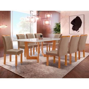 Conjunto de Mesa Dubai 8 Cadeiras Cel Móveis Cinamomo/Off White