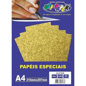 Papel Glitter A4 Ouro Pacote Com 5 Folhas