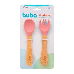 Kit Talher Buba Silicone Bambu Rosa Pacote com 2 Unidades