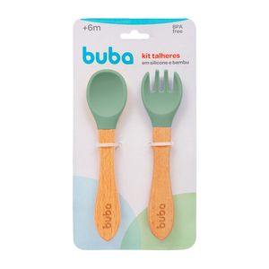 Kit Talher Buba Silicone Bambu Verde Combo com 2 Unidades