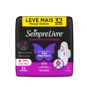 Absorvente Externo Sempre Livre Conforto Noturno Seca Pacote com 32 Unidades Leve Mais Pague Menos