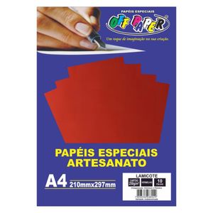 Papel Lamicote A4 Vermelho Pacote Com 10 Folhas