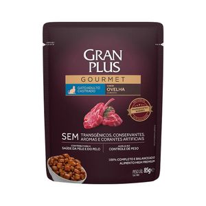 Ração Úmida Gran Plus Gourmet Gatos Castrados Ovelha 85g