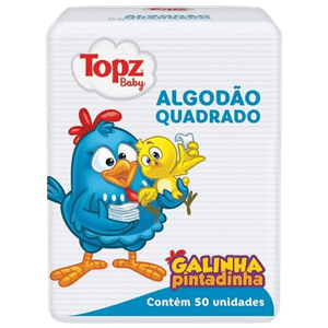 Algodão Topz Quadrado Galinha Pintadinha Caixa com 50 Unidades