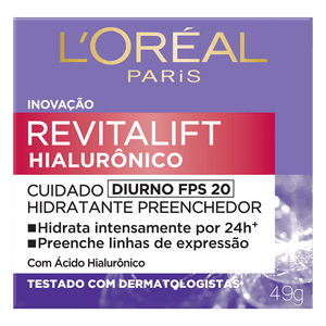 Hidratante Preenchedor com Ácido Hialurônico Diurno FPS 20 L'oréal Paris Revitalift Caixa 49g