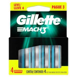 Carga de Aparelho para Barbear Gillette Mach3 4 Unidades Leve Mais Pague Menos