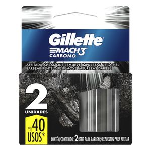 Carga de Aparelho para Barbear Gillette Mach3 Carbono 2 Unidades