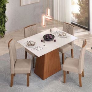 Conjunto De Mesa Dulce Dj 1,20x0,90 Com 4 Cadeiras Zoe Freijo/off White/ Bege