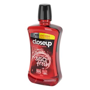 Enxaguante Bucal Antisséptico Zero Álcool Red Hot Closeup Proteção 360° Fresh Frasco Leve 500ml Pague 350ml