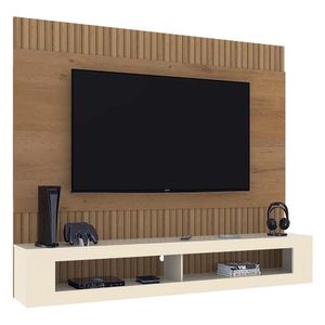 Painel para TV Até 65'' San Diego Atualle Canelato Rústico 3D/Natura Off White