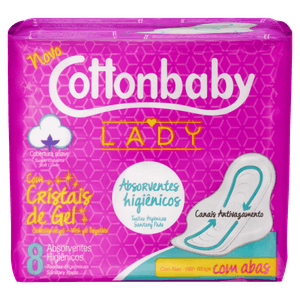 Absorvente com Abas Suave Cottonbaby Lady Pacote com 8 Unidades