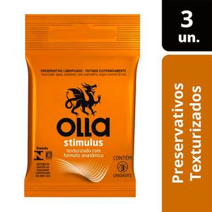 Preservativo Masculino Lubrificado Texturizado Olla Pacote Com 3 Unidades