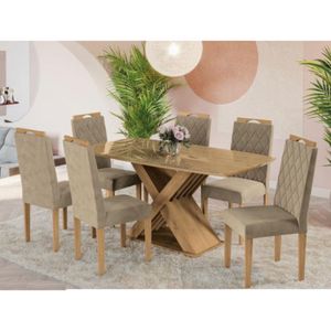 Conjunto de Mesa Graviola 6 Cadeiras de Madeira Kappesberg Freijó/Bege