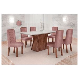 Conjunto de Mesa Carol 6 Cadeiras Álamo/Off White/Rosa 100% MDF Tuboarte