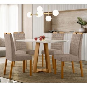 Conjunto de Mesa Lectus 4 Cadeiras 100% Madeira New Ceval Ypê/Off White/Lux