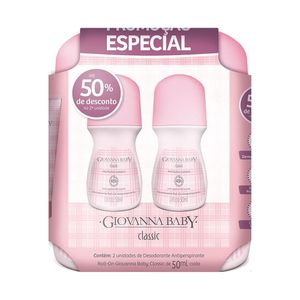 Desodorante Antitranspirante Roll-On Giovanna Baby Rosa 50ml Combo com 2 Unidades