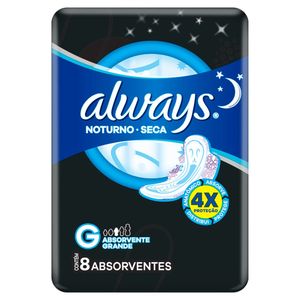 Absorvente com Abas Seca Always Noturno Grande Pacote 8 Unidades