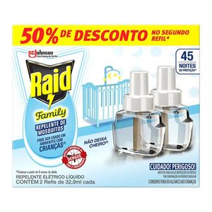 Refil Inseticida Raid Family 45 Noites 32,9ml 2X1