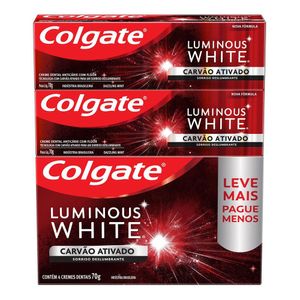 Creme Dental Clareador Colgate Luminous White Carvão Ativado 70g Combo com 4 unidades