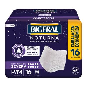 Fralda Roupa Íntima Descartável Unissex Bigfral Noturna Pants P/M Pacote com 16 Unidades