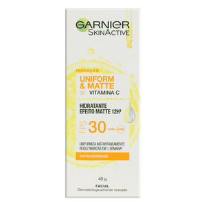 Hidratante Antioleosidade Facial FPS 30 Garnier SkinActive Uniform & Matte Bisnaga 40g