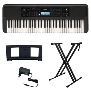 Kit Teclado Arranjador 61 Teclas PSR E383 com Fonte Bivolt Yamaha e Suporte em X